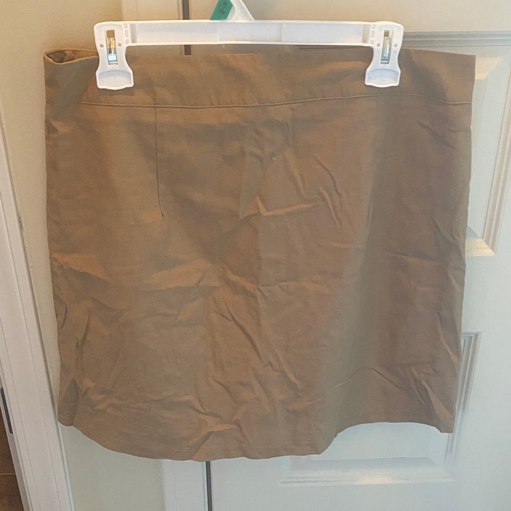 Button-Front Tan Mini Skirt - Picture 2 of 4